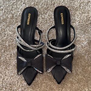 Express Rhinestone Bow Ankle Strap Stilettos